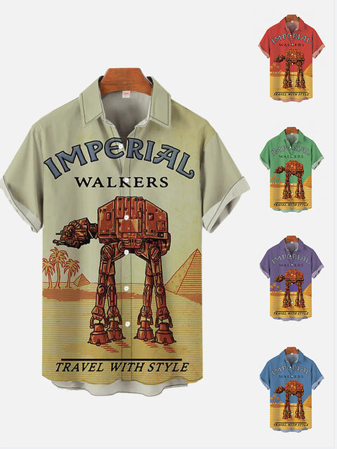 Travel With Giant Armored Walker Printing Short Sleeve Shirt