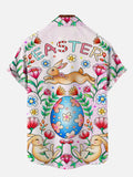 Easter Colorful Bunnies And Floral Colored Eggs Printing Short Sleeve Shirt