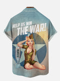 Vintage Pin Up Art Military Theme Retro Airplane Pin Girl Printing Short Sleeve Shirt