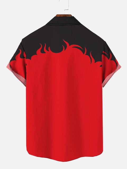 Red And Black Stitching Hairy Monster Printing  Cartoon Costume Short Sleeve Shirt