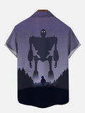 Cool Big Robot Standing at Star Night Printing Short Sleeve Shirt