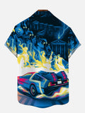 Blue Retro Science Fiction Time And Space Car Poster Printing Short Sleeve Shirt