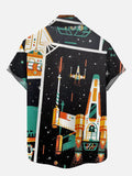 Space Exploration Cartoon Doodle Style Rocket In Space Printing Short Sleeve Shirt