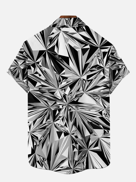 2D Black And Gray Laser Art Pattern Printing Breast Pocket Short Sleeve Shirt