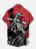 Ukiyo-E Retro Red And Black Ink Painting Samurai Printing Short Sleeve Shirt