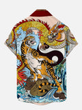 Mysterious Eastern Dragon And Tiger Fighting Printing Short Sleeve Shirt