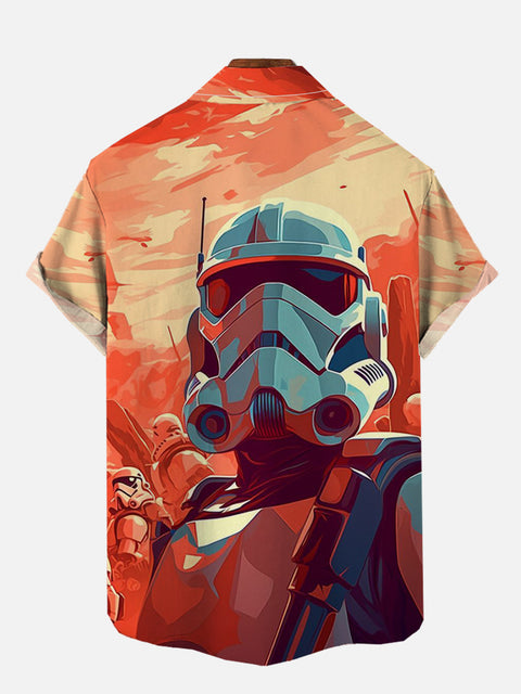 Gradient Orange Sci-Fi Space Warriors Poster Printing Short Sleeve Shirt