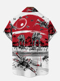 Delightful Red And White Stitching Technology Psychedelic All Terrain Armored Walker Printing Short Sleeve Shirt