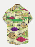 Yellow Cartoon Hand-Painted Colorful Fish Underwater Printing Short Sleeve Shirt