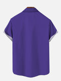 Retro Black And Purple Striped Mardi Gras Carnival Lily Printing Breast Pocket Short Sleeve Shirt