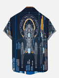 Navy Deep Space Sci-Fi Interstellar Travel Fleet Starship Blueprint Printing Short Sleeve Shirt