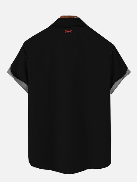 Black Classic Simple Symmetrical Red White Gray Stripes Printing Short Sleeve Shirt