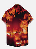 Ukiyo-E Monster Art Godzilla Humanity War City Flame Ruins Printing Short Sleeve Shirt