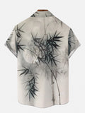 Mysterious Oriental Ink Painting Art Bamboo Ink Painting Printing Short Sleeve Shirt