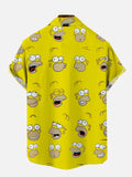 Abstract Yellow Cartoon Multi-Expression Cartoon Character Cartoon Costumes Printing Breast Pocket Short Sleeve Shirt