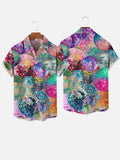 Colorful Mosaic Disco Balls Printing Breast Pocket Short Sleeve Shirt