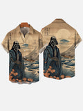 Ukiyo-e Retro Masked Warrior And Landscape Painting Printing Short Sleeve Shirt