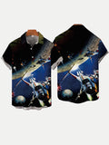Sci-Fi Fantasy Future Planet And Spaceship Printing Short Sleeve Shirt