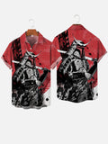 Ukiyo-E Retro Red And Black Ink Painting Samurai Printing Short Sleeve Shirt