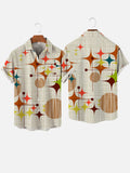 Hawaiian Casual 60S Retro Mid-Century Starburst Pattern Printing Breast Pocket Short Sleeve Shirt