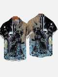 Ukiyo-E Monster Art Godzilla Monster Roars In The Mountain Spring Printing Short Sleeve Shirt