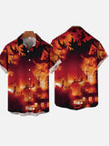 Ukiyo-E Monster Art Godzilla Humanity War City Flame Ruins Printing Short Sleeve Shirt