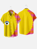 Yellow And Color-Contrasting Stripes Stitching Big-Eyed Cartoon Image Costume Short Sleeve Shirt