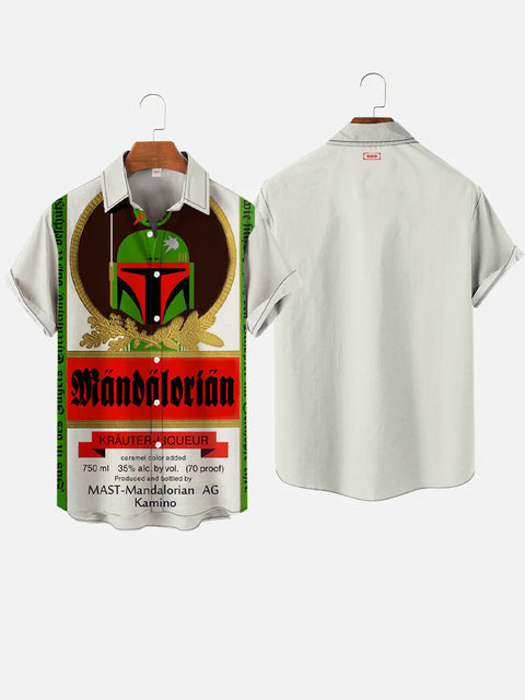 Space Wars Samurai Wine Bottle Cartoon Costumes Printing Short Sleeve Shirt
