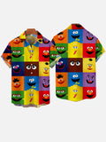 Abstract Painting Checkered And Colorful Cartoon Characters Personalized Cartoon Costume Printing Short Sleeve Shirt