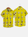 Abstract Yellow Cartoon Multi-Expression Cartoon Character Cartoon Costumes Printing Breast Pocket Short Sleeve Shirt