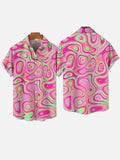 Abstract Pink Ink Twisted Psychedelic Hippie Swirls Pattern Printing Short Sleeve Shirt