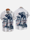 Space War All Terrain Armed Walkers and Color Light Cannon Printing Short Sleeve Shirt