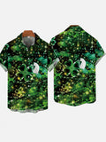 St. Patrick's Day Green And Sparkling Stars Four-Leaf Clover Printing Short Sleeve Shirt