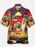Eye-Catching Doggy Godfather’S Gambling Party Printing Cuban Collar Hawaiian Short Sleeve Shirt