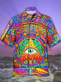 Eye-Catching Psychedelic Hippie Art Prints Rainbow Eagle's Eye Printing Cuban Collar Hawaiian Short Sleeve Shirt