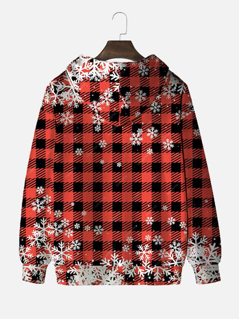 Retro Red And Black Plaid Snowflakes Printing Hooded Sweatshirt