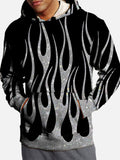 Black And Gray Burning Flame Printing Hooded Sweatshirt