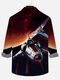 Sci-Fi Spaceship Flying Off The Planet Printing Long Sleeve Shirt