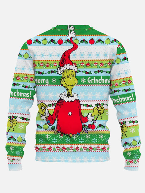 Ugly Christma Green Hairy Monster Santa Dress Up Printing Round Collar Sweatshirt