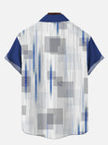 Blue Linear Pattern Printing Hawaiian Cuban Collar Short Sleeve Shirt Set