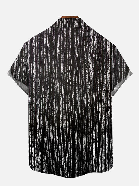 Vintage Silver Stripe In Black Printing Summer Hawaiian Cuban Collar Short Sleeve Shirt Set