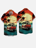 Hawaii Sunset Retro Mini Hippie Bus On The Beach Printing Short Sleeve Shirt