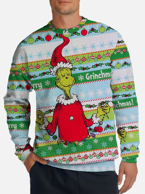 Ugly Christma Green Hairy Monster Santa Dress Up Printing Round Collar Sweatshirt