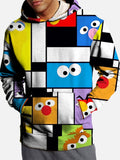 Modern Art Plaid And Big-Eyed Cartoon Characters Personalized Cartoon Costume Printing Hooded Sweatshirt