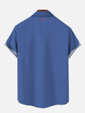 Blue And White Striped Tropical Coconut Tree Hawaiian Cuban Collar Short Sleeve Shirt Set