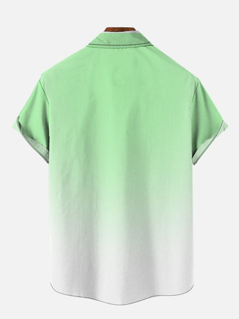 White Mint Green Gradient Refreshing Summer Coconut Tree Hawaiian Cuban Collar Short Sleeve Shirt Set