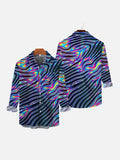 Psychedelic Disco Op Art Abstract Neon Liquid Rainbow Stripes Printing Breast Pocket Long Sleeve Shirt