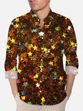 Christmas Colorful Glitter Stars Pile Printing Long Sleeve Shirt