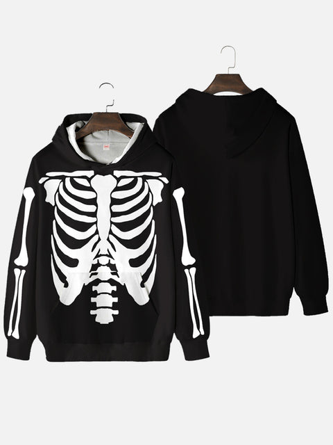 Halloween Black And White Skull Skeleton Costume Printing Hooded Sweatshirt
