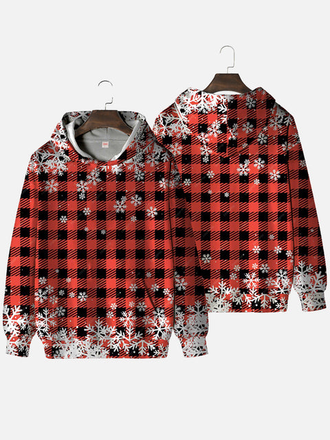 Retro Red And Black Plaid Snowflakes Printing Hooded Sweatshirt